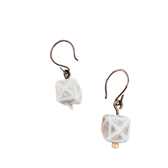 New Ceramic Earrings | Handcrafted Cream Ceramic Stone Earrings - Picture 1 of 4